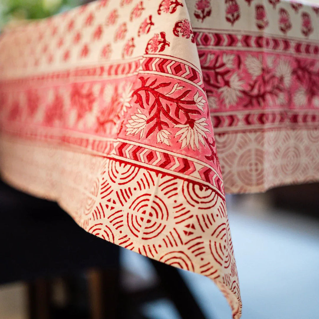 Petals 6 Seater Dining Table Cover, Hand Block Print, 100% Cotton, 60" x 90"