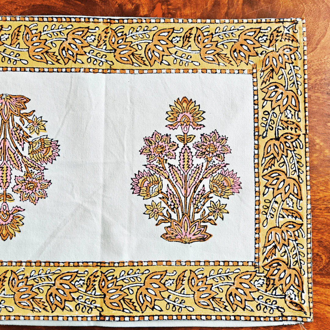 Phoolkari hand block printing Table Runner, 100% cotton, 13" X 72"