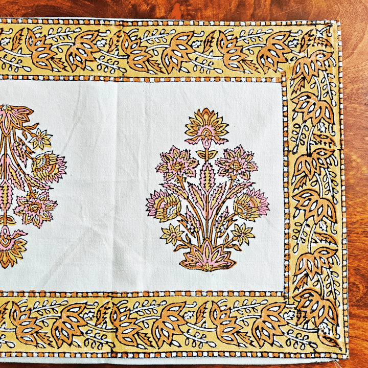 Phoolkari hand block printing Table Runner, 100% cotton, 13" X 72"