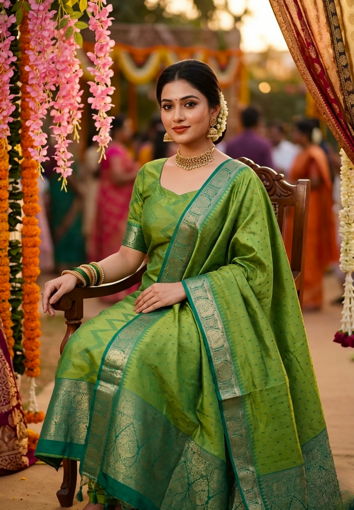 Manjari 3 Piece Semi Silk Salwar Suit, Stitched   | SHOBITAM