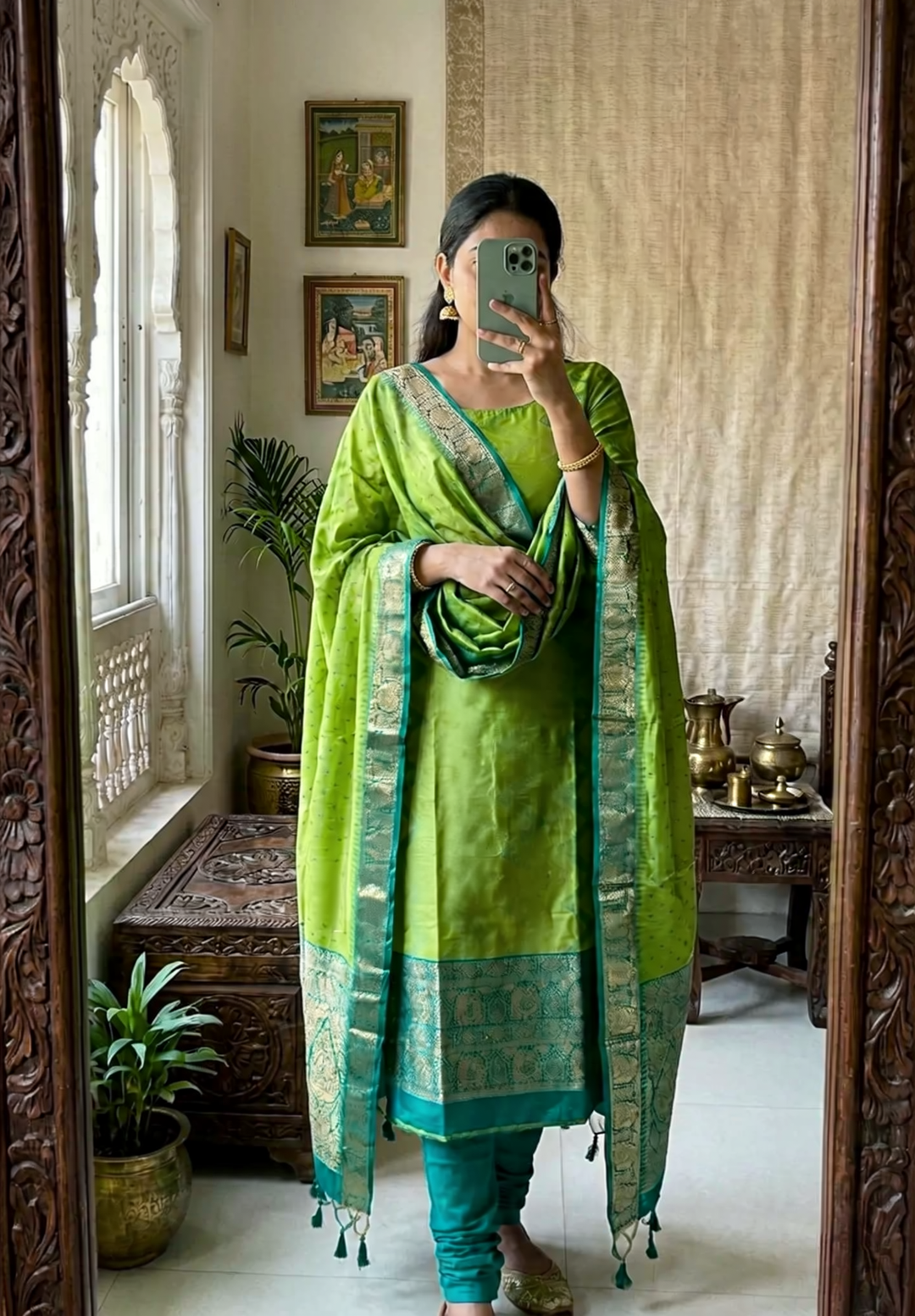 Manjari 3 Piece Semi Silk Salwar Suit, Stitched   | SHOBITAM
