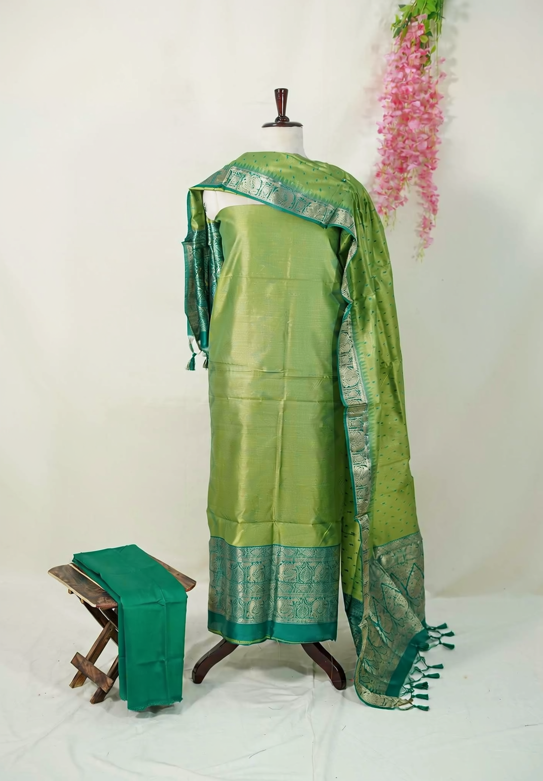 Manjari 3 Piece Semi Silk Salwar Suit, Stitched   | SHOBITAM