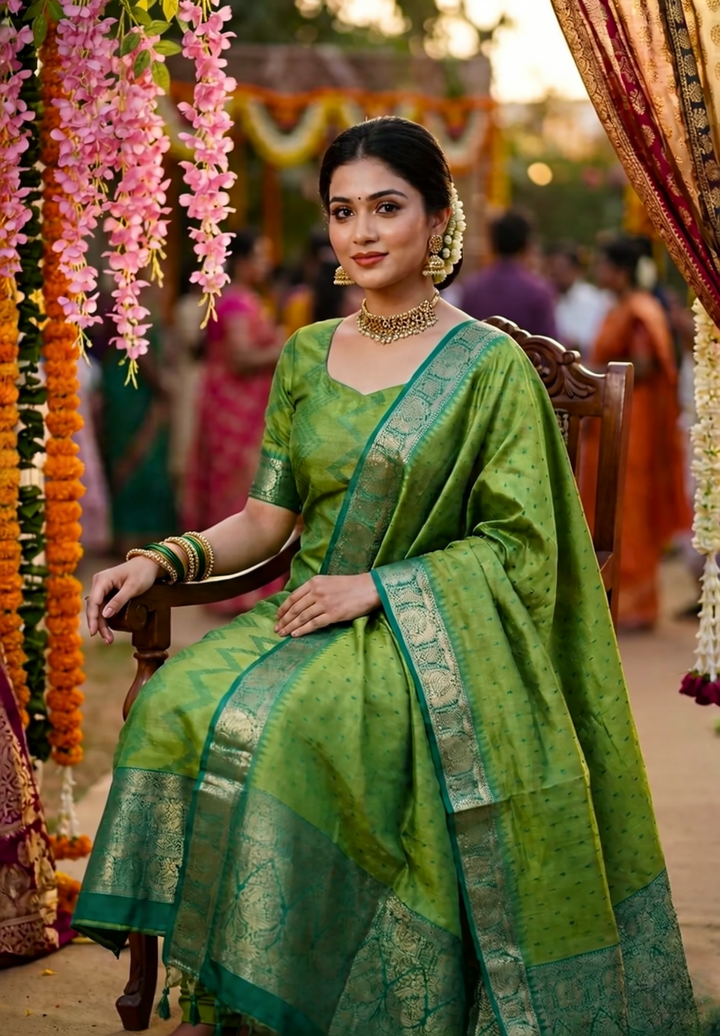 Manjari 3 Piece Semi Silk Salwar Suit, Stitched   | SHOBITAM