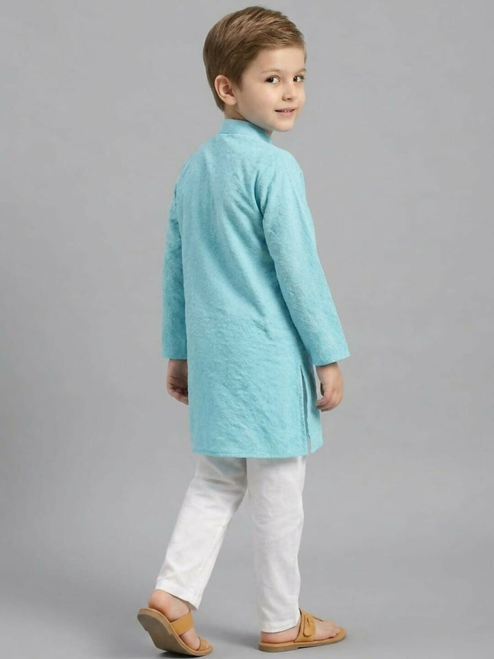 Boys Blue Textured Kurta Pajama Set | Ethnic Wear for Kids | SHOBITAM