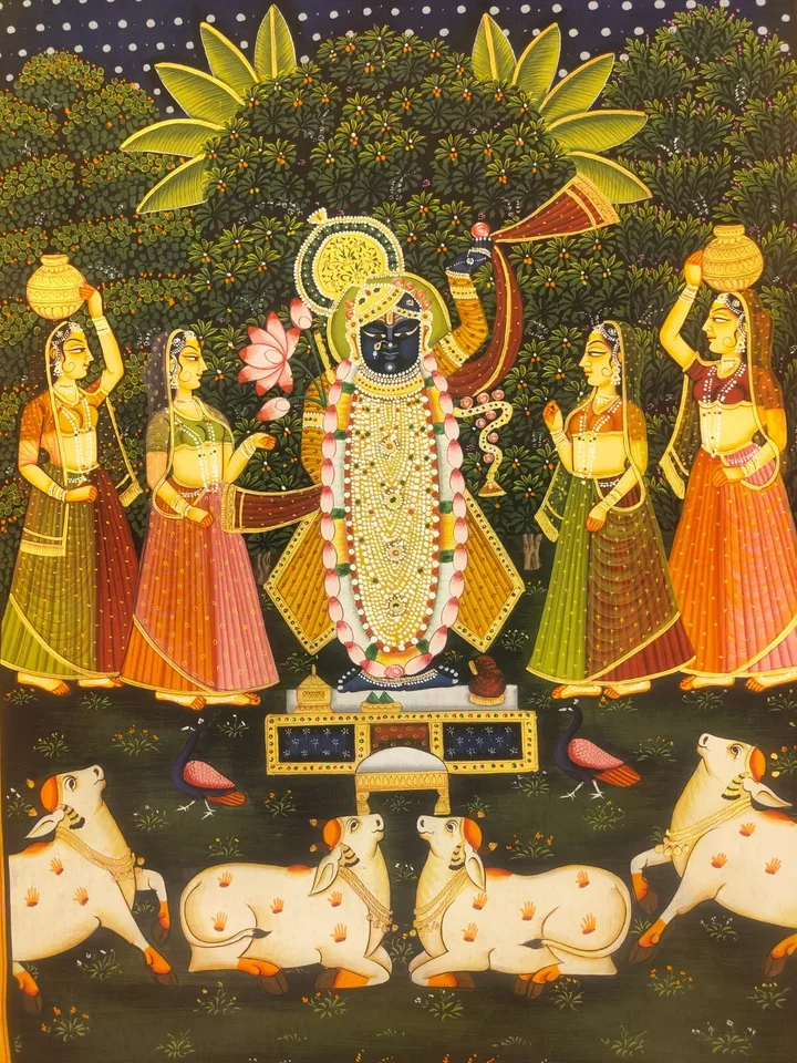 2x3 feet Authentic Jaipur Painting Shreenath ji Sandhya Bhajan | SHOBITAM