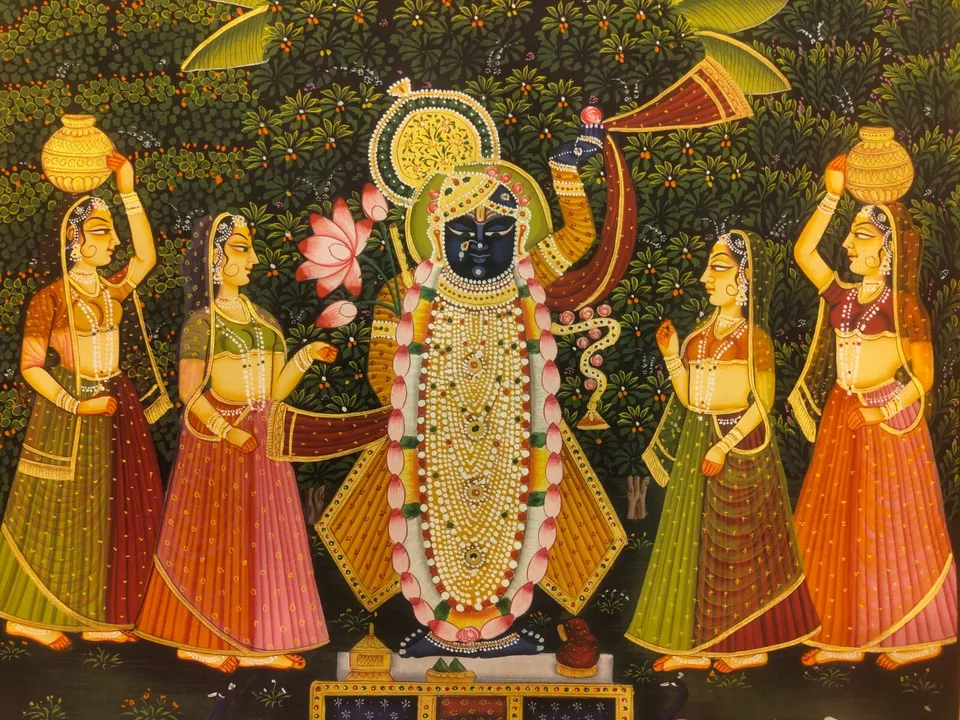 2x3 feet Authentic Jaipur Painting Shreenath ji Sandhya Bhajan | SHOBITAM