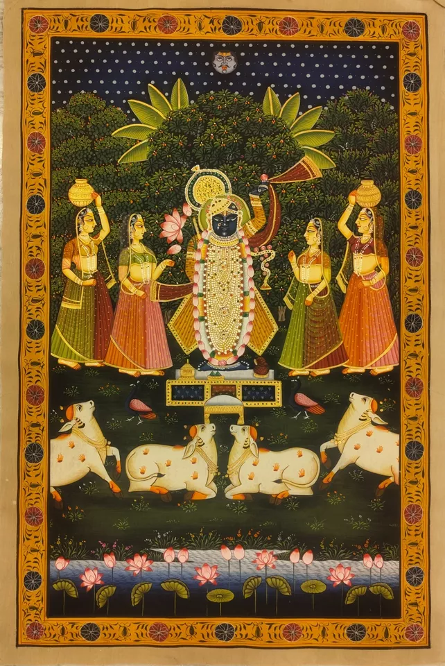 2x3 feet Authentic Jaipur Painting Shreenath ji Sandhya Bhajan | SHOBITAM