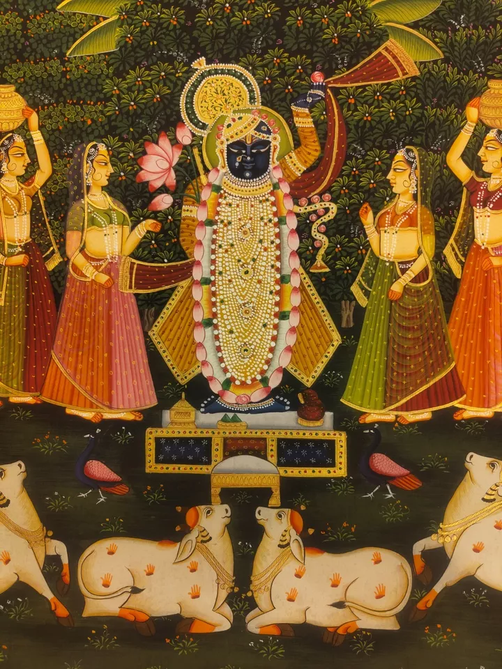 2x3 feet Authentic Jaipur Painting Shreenath ji Sandhya Bhajan | SHOBITAM