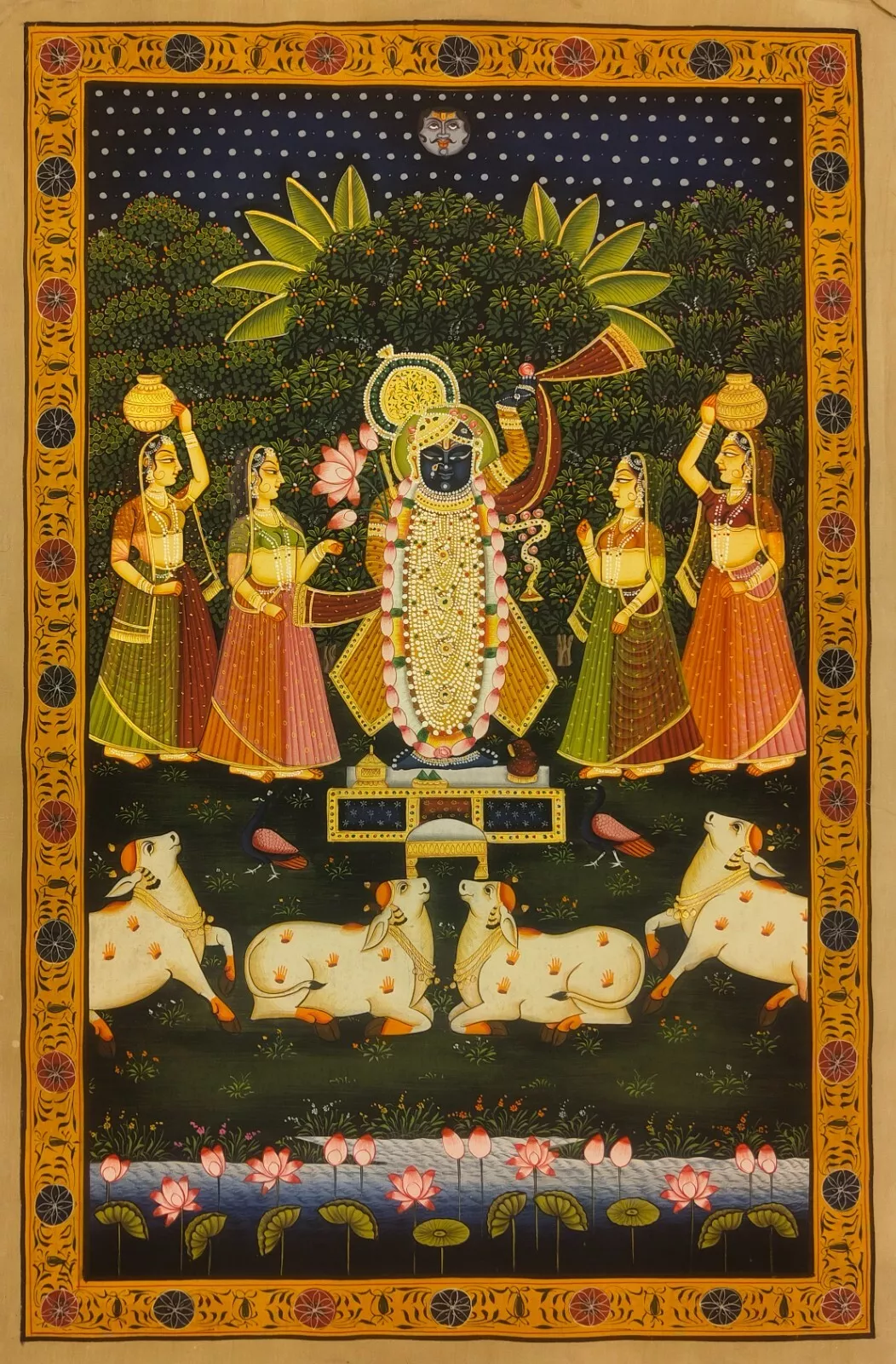 2x3 feet Authentic Jaipur Painting Shreenath ji Sandhya Bhajan | SHOBITAM