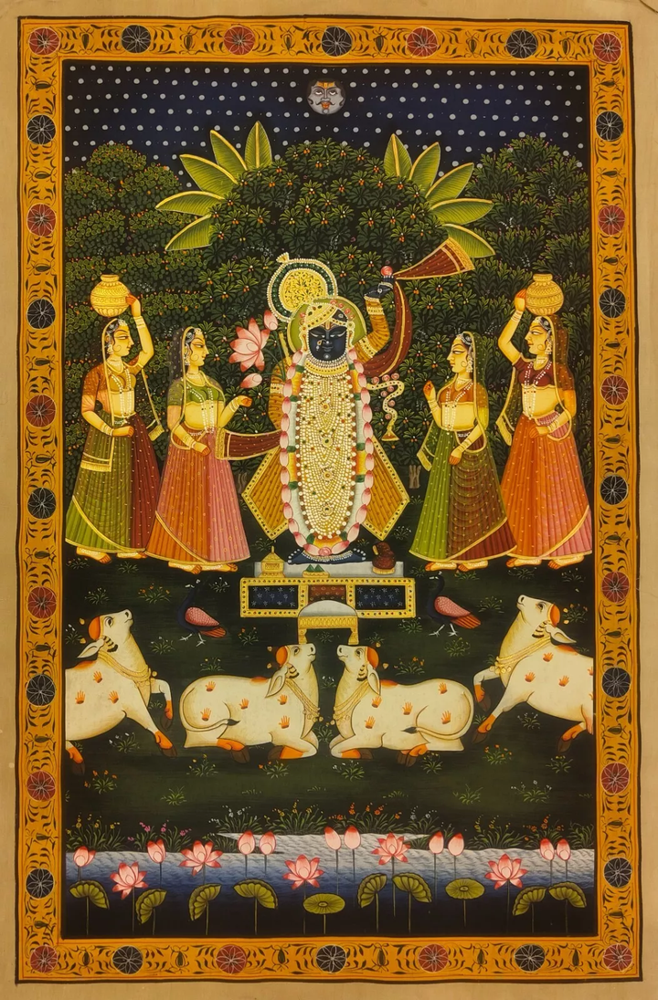 2x3 feet Authentic Jaipur Painting Shreenath ji Sandhya Bhajan | SHOBITAM