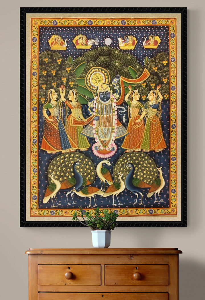 2x3 feet Authentic Jaipur Painting Shreenath ji Moor Manch | SHOBITAM