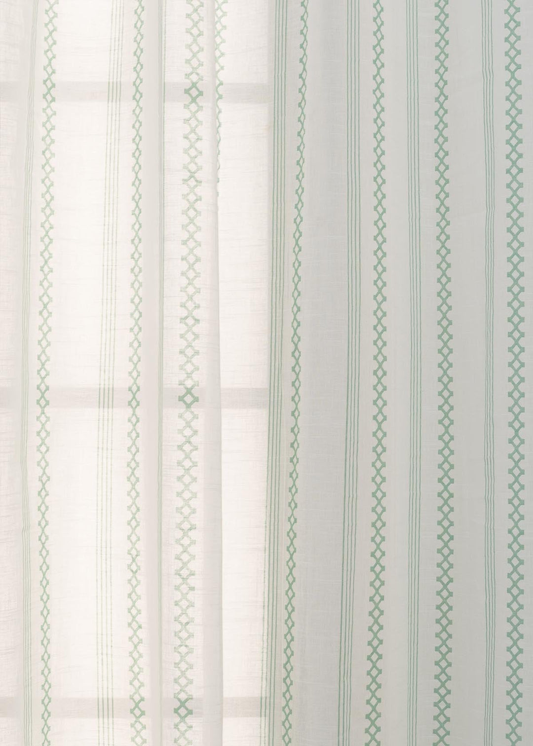 Picket Fence Sage Green 100% Cotton Sheer Geometric curtain for Living room & bedroom - Light filtering - Single Piece  | SHOBITAM