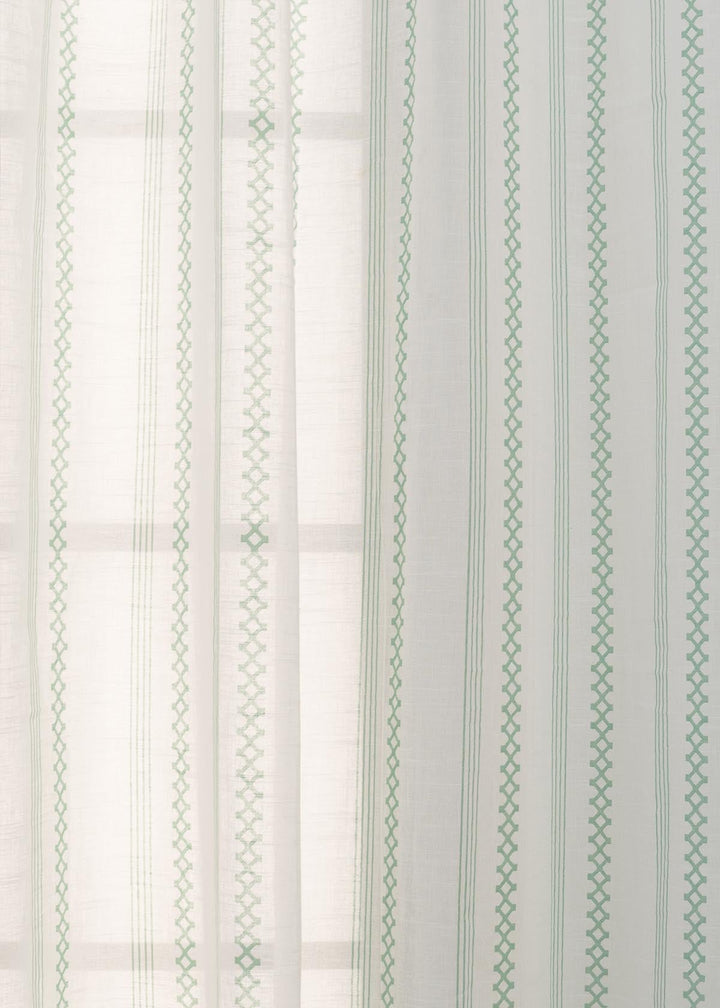 Picket Fence Sage Green 100% Cotton Sheer Geometric curtain for Living room & bedroom - Light filtering - Single Piece  | SHOBITAM