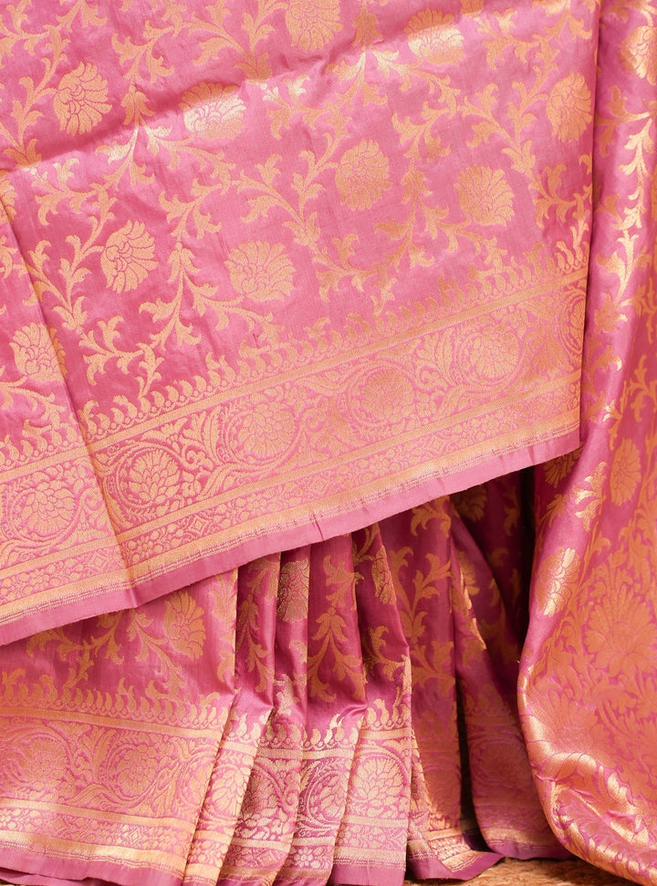 Pink Banaras Silk Saree Gulaab | SILK MARK CERTIFIED | SHOBITAM