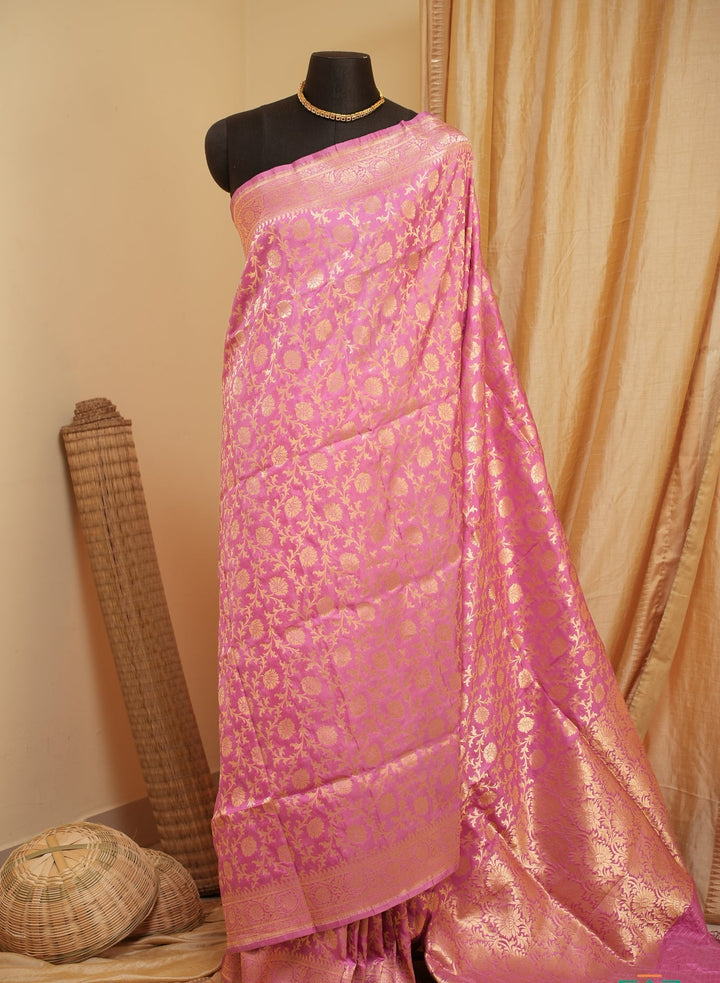 Pink Banaras Silk Saree Gulaab | SILK MARK CERTIFIED | SHOBITAM