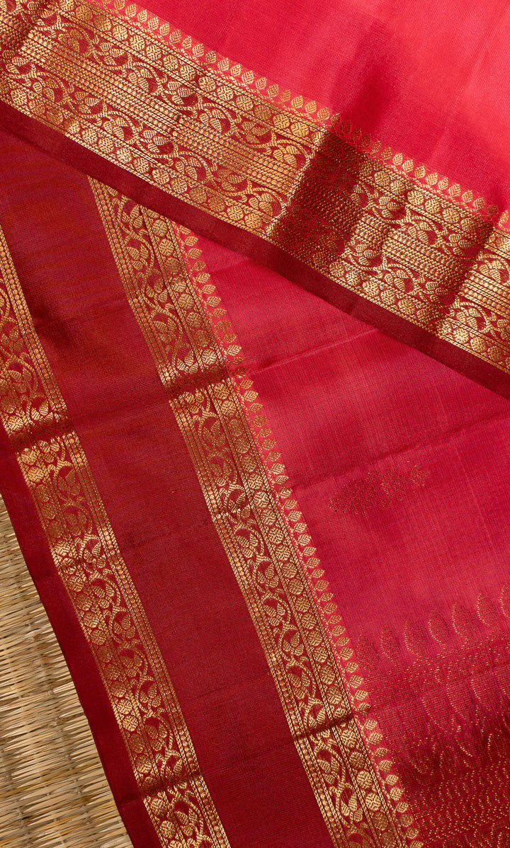 Pink Handloom Silk Saree PannirRoja | SILK MARK CERTIFIED | SHOBITAM
