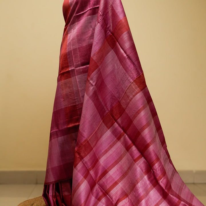 Pink With Mauve Handwoven Tussar Silk Saree | SILK MARK CERTIFIED | SHOBITAM