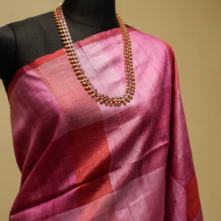 Pink With Mauve Handwoven Tussar Silk Saree | SILK MARK CERTIFIED | SHOBITAM