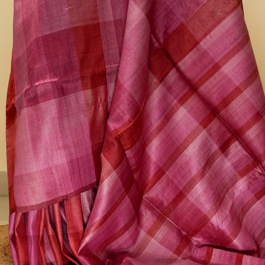 Pink With Mauve Handwoven Tussar Silk Saree | SILK MARK CERTIFIED | SHOBITAM