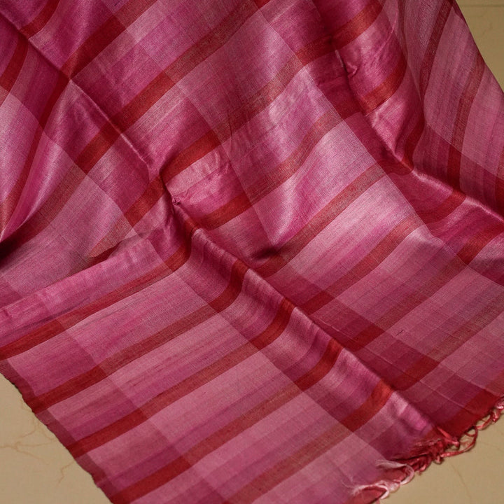 Pink With Mauve Handwoven Tussar Silk Saree | SILK MARK CERTIFIED | SHOBITAM