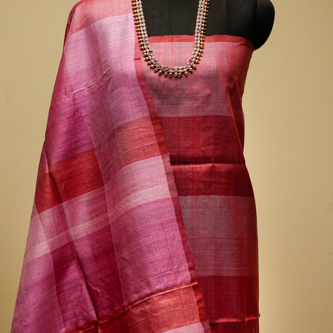 Pink With Mauve Handwoven Tussar Silk Saree | SILK MARK CERTIFIED | SHOBITAM