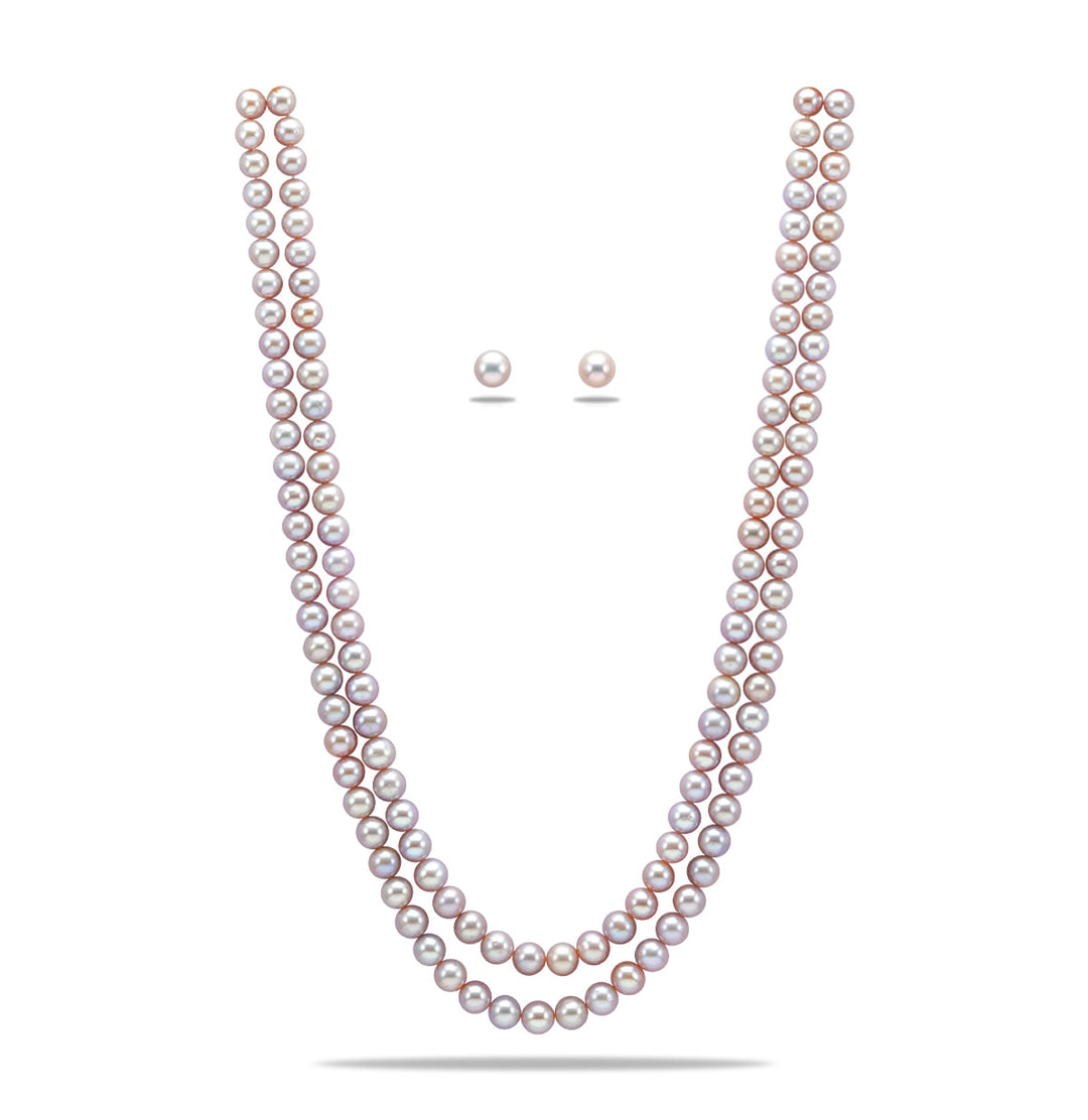 Pure Freshwater Exceptional Pink Pearl Necklace Set