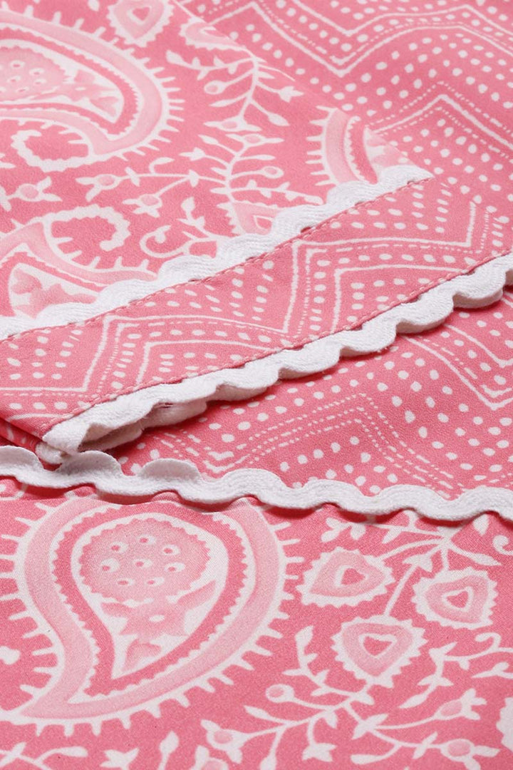 Pink Polyester Paisley Printed Straight Suit Set | SHOBITAM