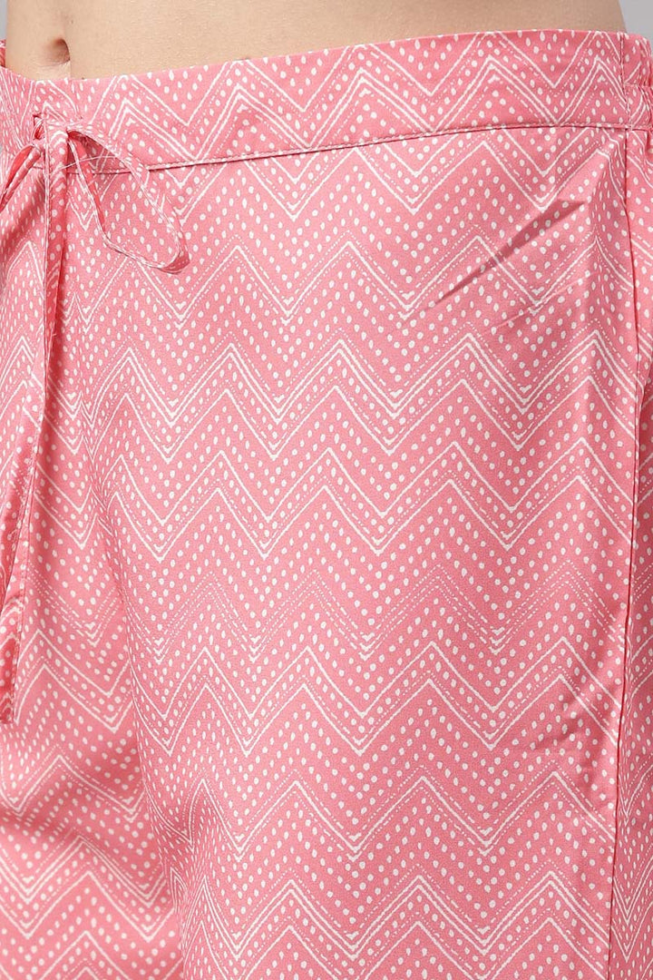 Pink Polyester Paisley Printed Straight Suit Set | SHOBITAM