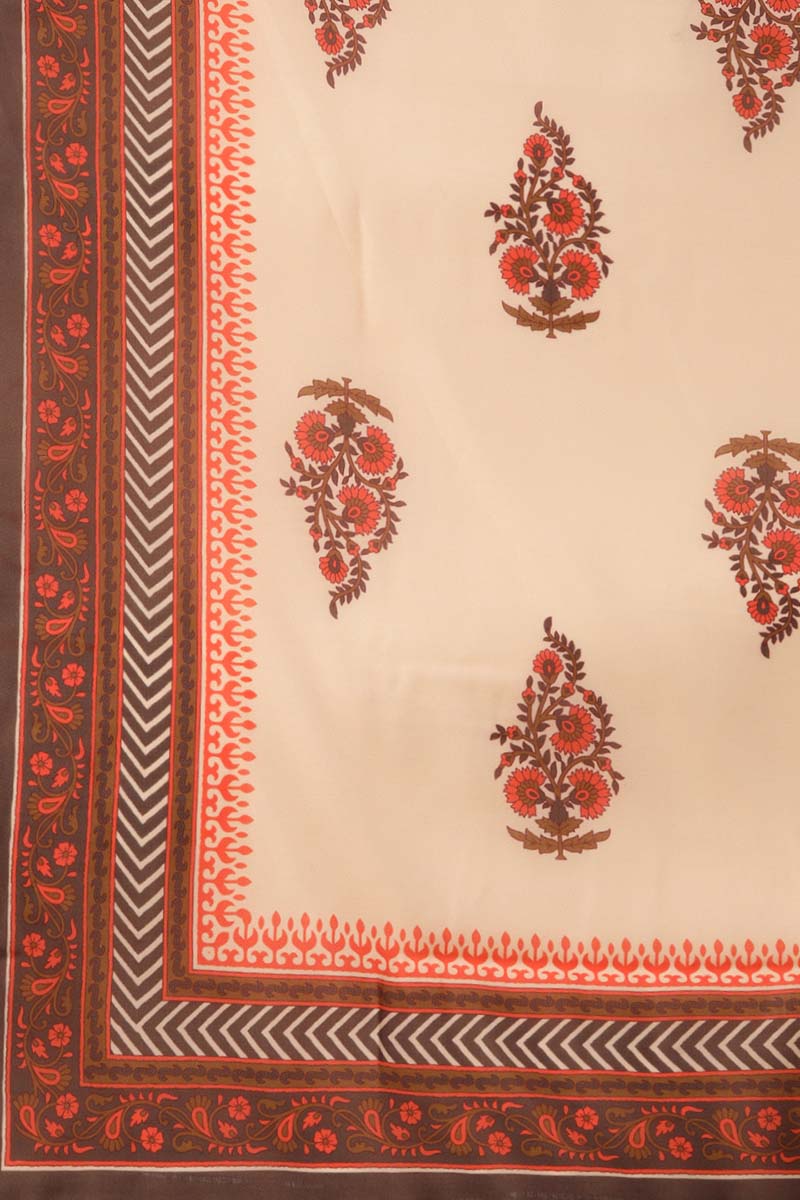 Brown Poly Crepe Floral Print Straight Suit Set | SHOBITAM
