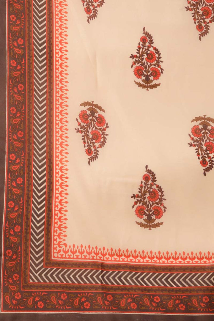 Brown Poly Crepe Floral Print Straight Suit Set | SHOBITAM