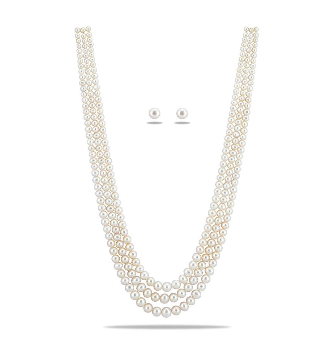 Gleaming Round Freshwater Grading Pearl Necklace Set