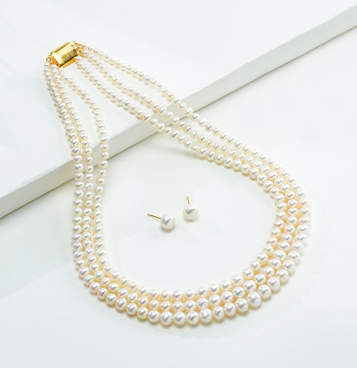 Gleaming Round Freshwater Grading Pearl Necklace Set