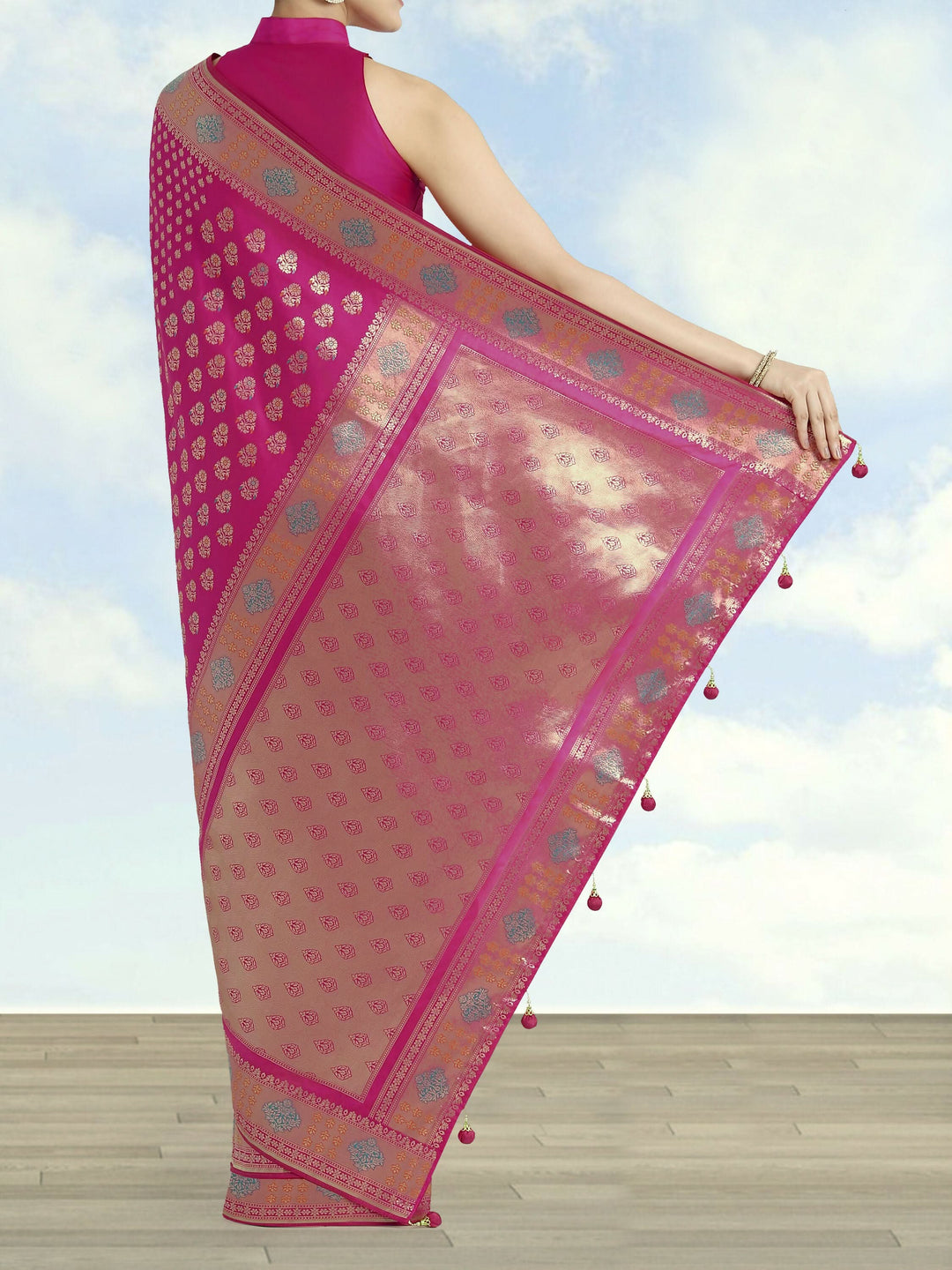 Rani Pink Colour Banarasi Silk Zari Weaving Saree | SHOBITAM