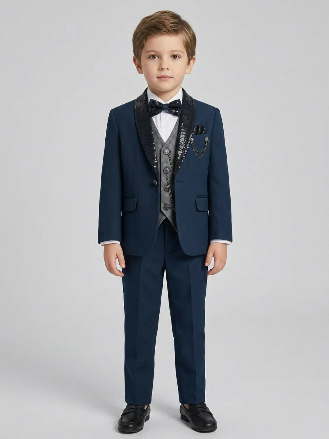 Boys Formal Suit Set with Blazer, Waistcoat, Dress Shirt, Trousers & Bow Tie | SHOBITAM