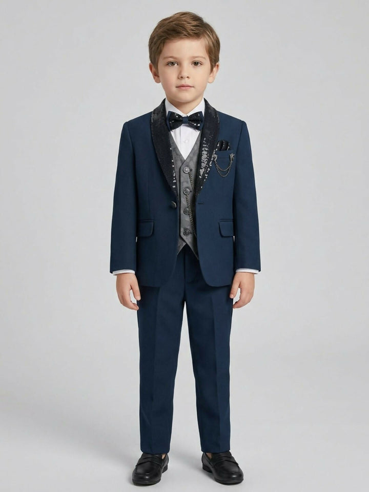 Boys Formal Suit Set with Blazer, Waistcoat, Dress Shirt, Trousers & Bow Tie | SHOBITAM