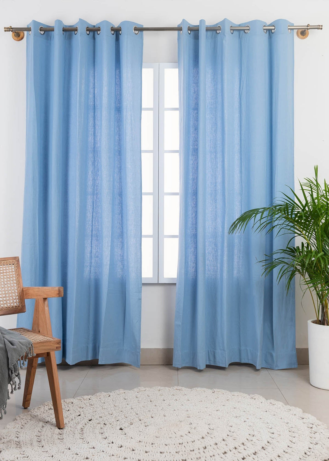 Solid Powder blue 100% cotton plain curtain for bedroom - Light Reduction - Single Piece | SHOBITAM