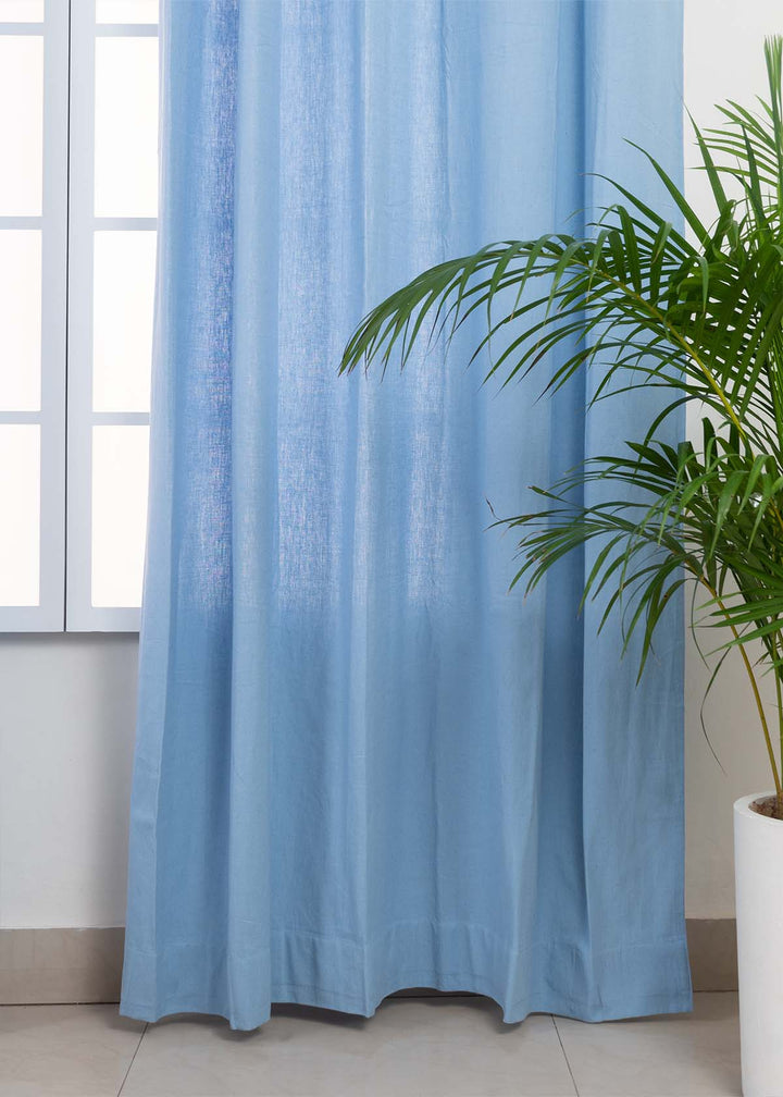 Solid Powder blue 100% cotton plain curtain for bedroom - Light Reduction - Single Piece | SHOBITAM