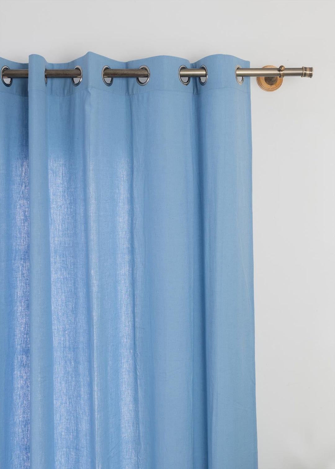 Solid Powder blue 100% cotton plain curtain for bedroom - Light Reduction - Single Piece | SHOBITAM