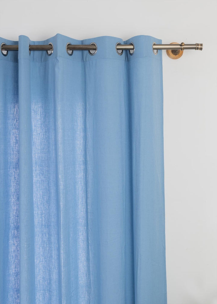 Solid Powder blue 100% cotton plain curtain for bedroom - Light Reduction - Single Piece | SHOBITAM