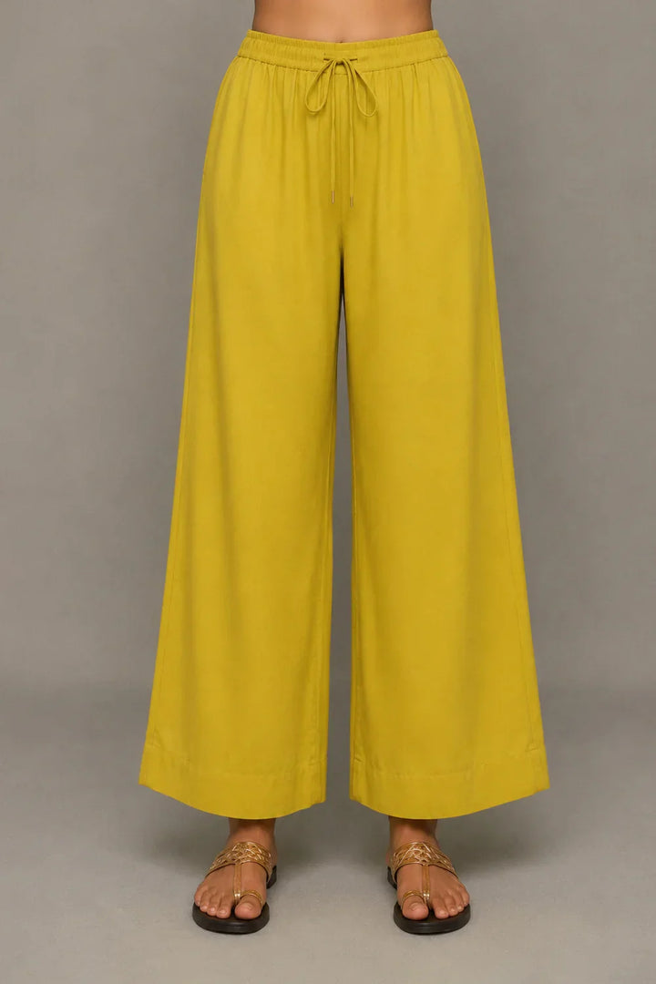 Plantain Yellow Co-Ord Shirt & Wide Leg Pant Set | SHOBITAM