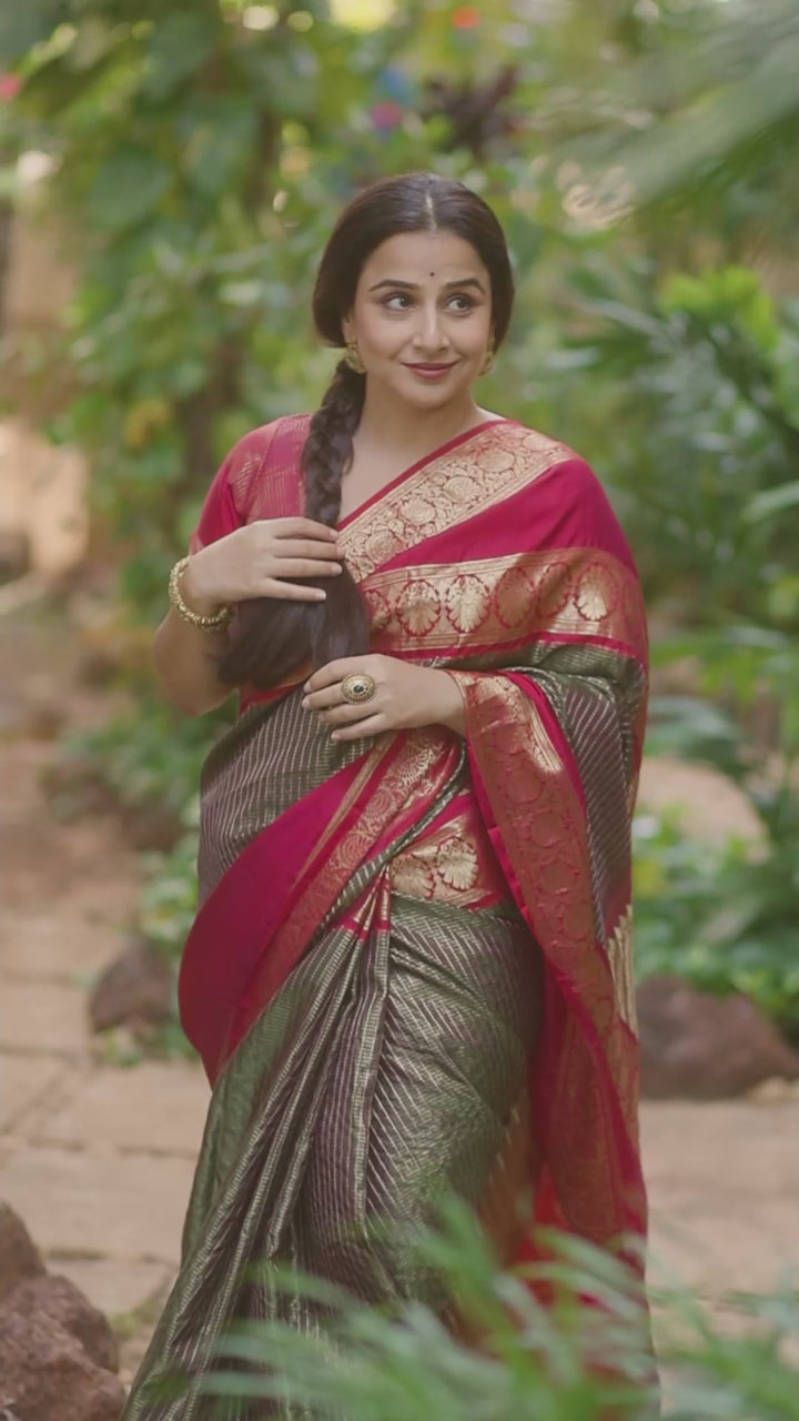 Exquisite Celebrity Special Brocade Gadwal Silk Saree in Prussian Blue gold with Wide Border | SILK MARK CERTIFIED