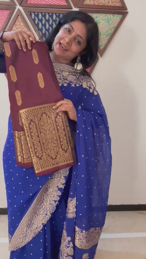 Stunning Maroon Vidya Balan Pure handwoven Gadwal Silk Saree with Grand Pallu and Ornate Arches Zari Border | SILK MARK CERTIFIED