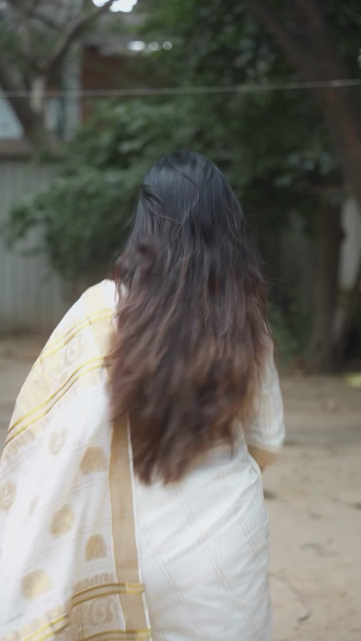 Elegant Kerala Kasavu Saree in Off White and Gold. Stunning Top Seller Saree! | SHOBITAM