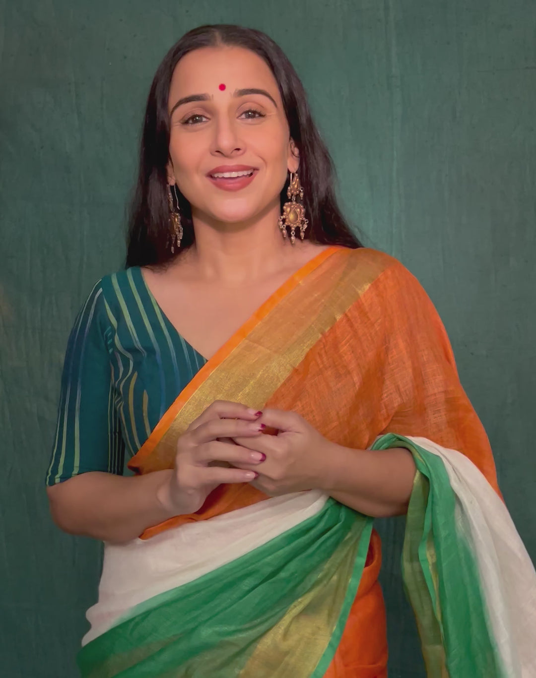 Stunning India Flag Tricolor Pure Linen by Linen Saree. Top Seller Vidya Balan Special!