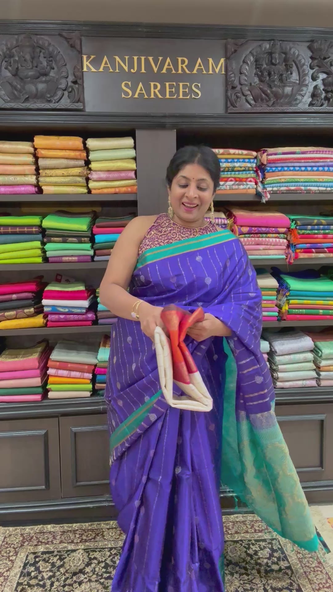 Stunning Off White Pure Kanjivaram Silk Saree with Checks and Orange Rettaipet Zari Border | SILK MARK CERTIFIED