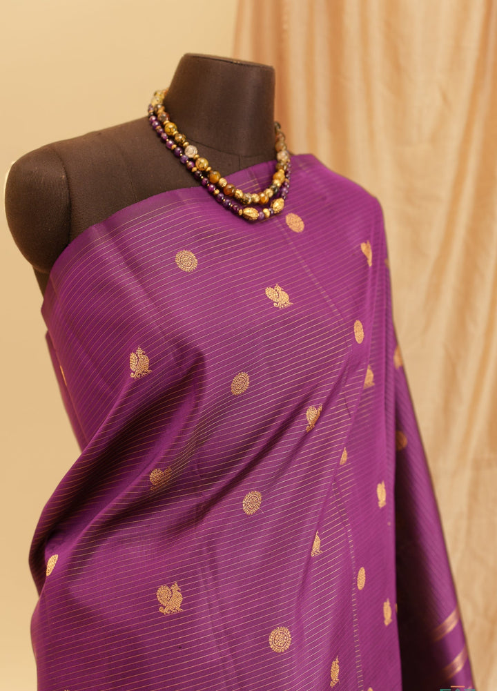 Purple Vadamalli Vairoosi Kanjivaram Pure Zari Handloom Saree Radha | SILK MARK CERTIFIED | SHOBITAM