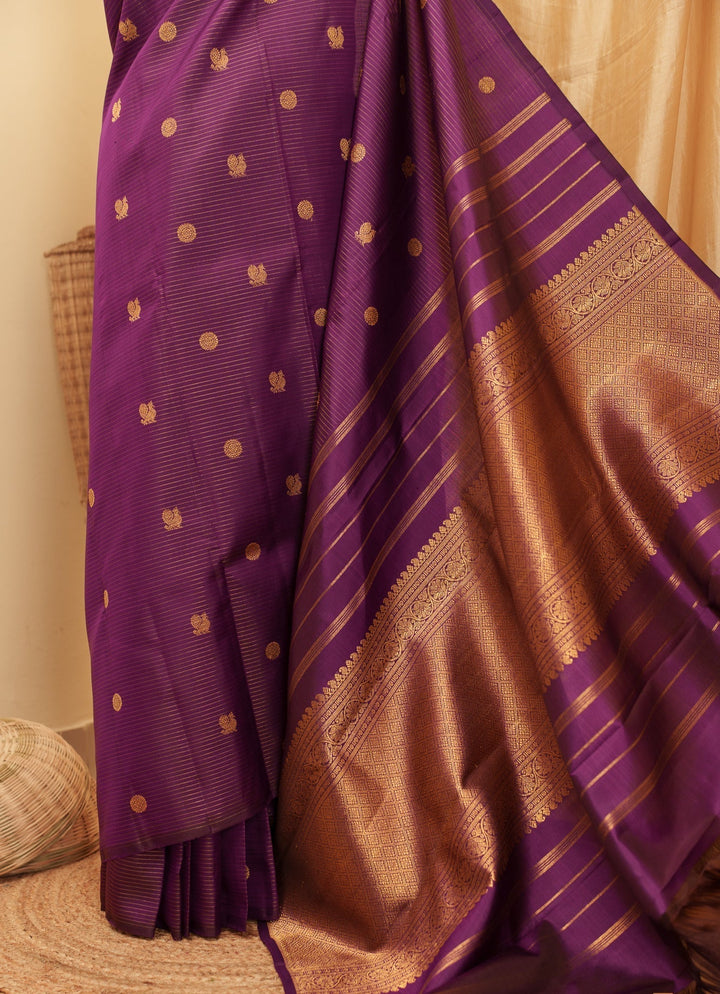 Purple Vadamalli Vairoosi Kanjivaram Pure Zari Handloom Saree Radha | SILK MARK CERTIFIED | SHOBITAM