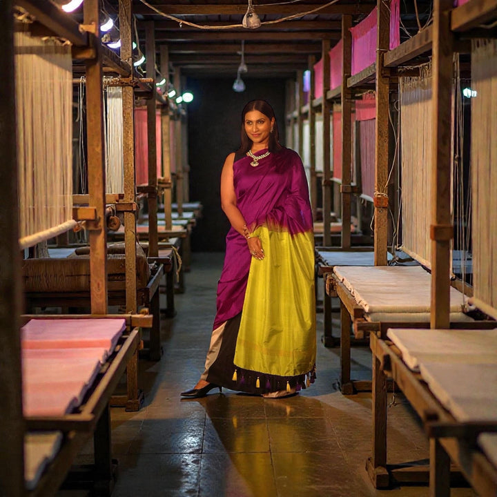 The Purple Multicolour- Handwoven Uppada Silk | SILK MARK CERTIFIED | SHOBITAM