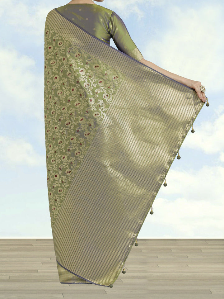 Banarasi Silk Olive jaal Pattern Saree | SHOBITAM