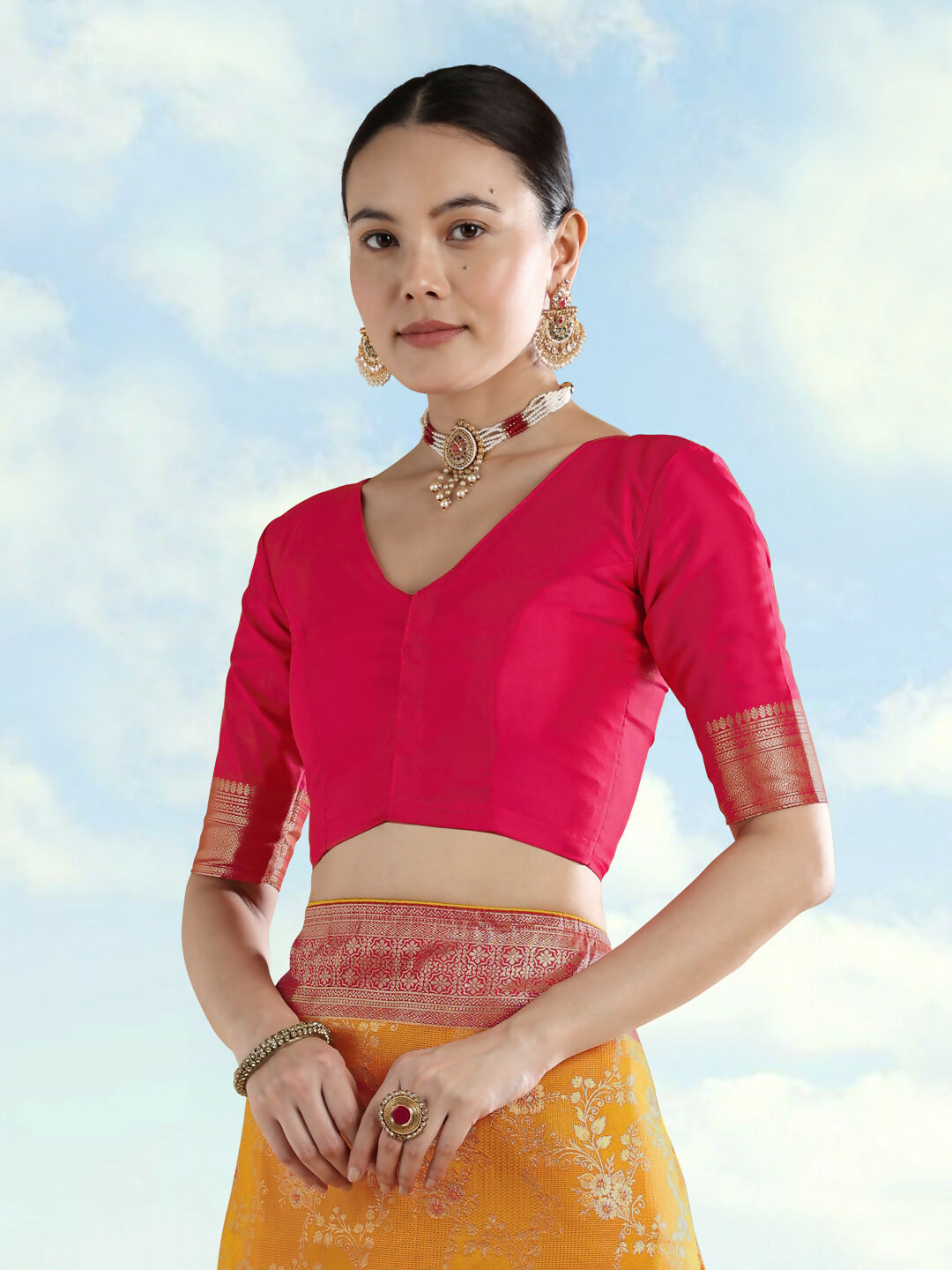 Orange Banarasi Semi Silk Saree With Zari Woven Design | SHOBITAM